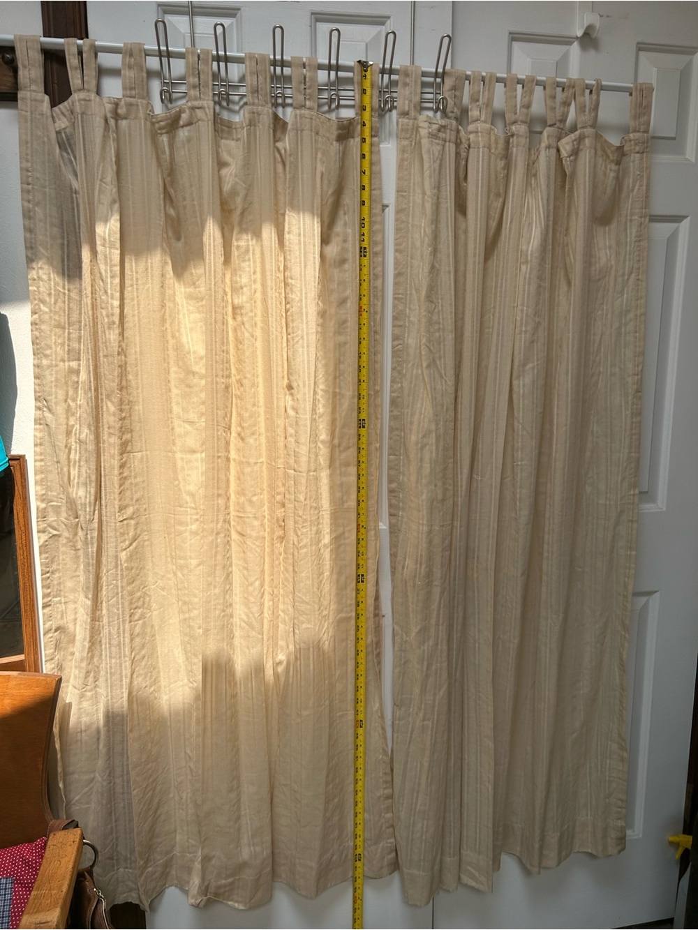 Martha Stewart Beige Tab-Top Window Curtain Pair - semi sheer striped pattern